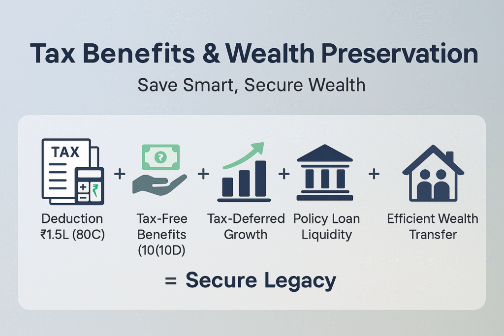 What is life insurance: tax benefits and wealth preservation including deductions, tax-free benefits, tax-deferred growth, policy loans, and efficient wealth transfer